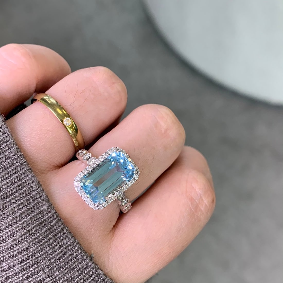 14k Gold 5.74 Ctw Natural Aquamarine & Diamond Ring - 4