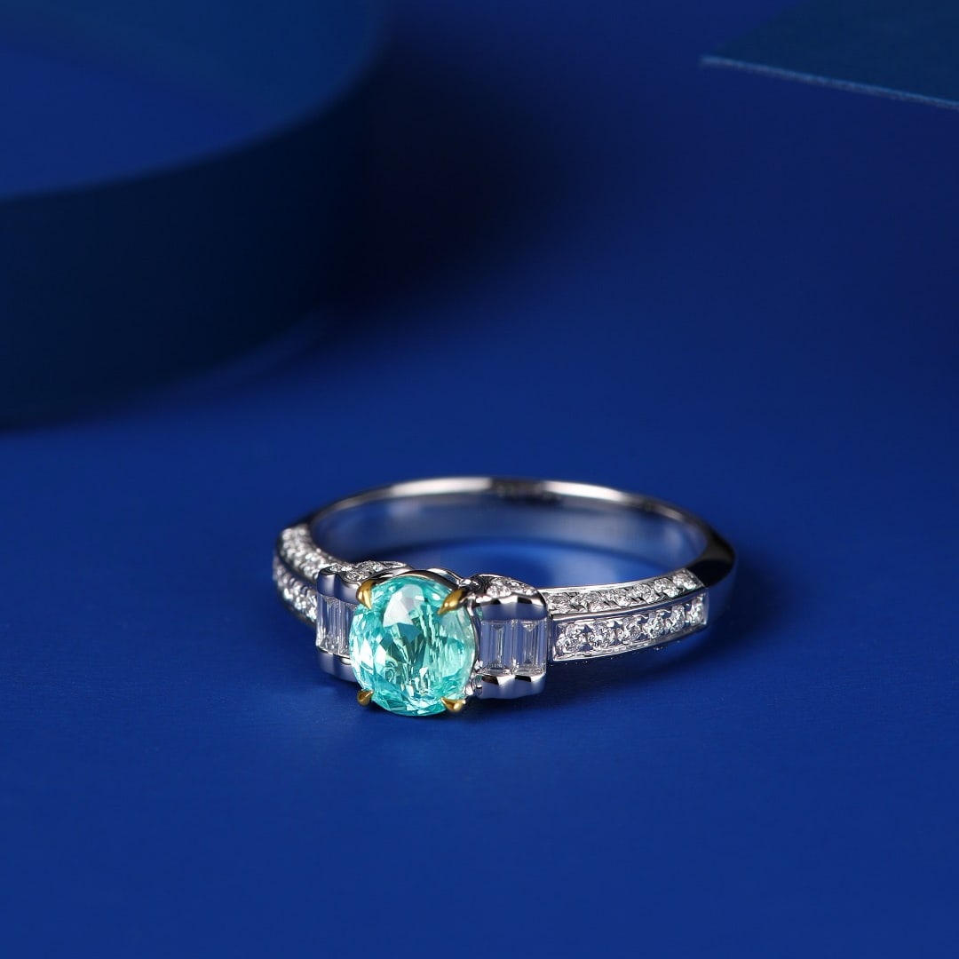 14k Gold 1.45 Ctw Natural Paraiba Tourmaline & Diamond Ring - 2
