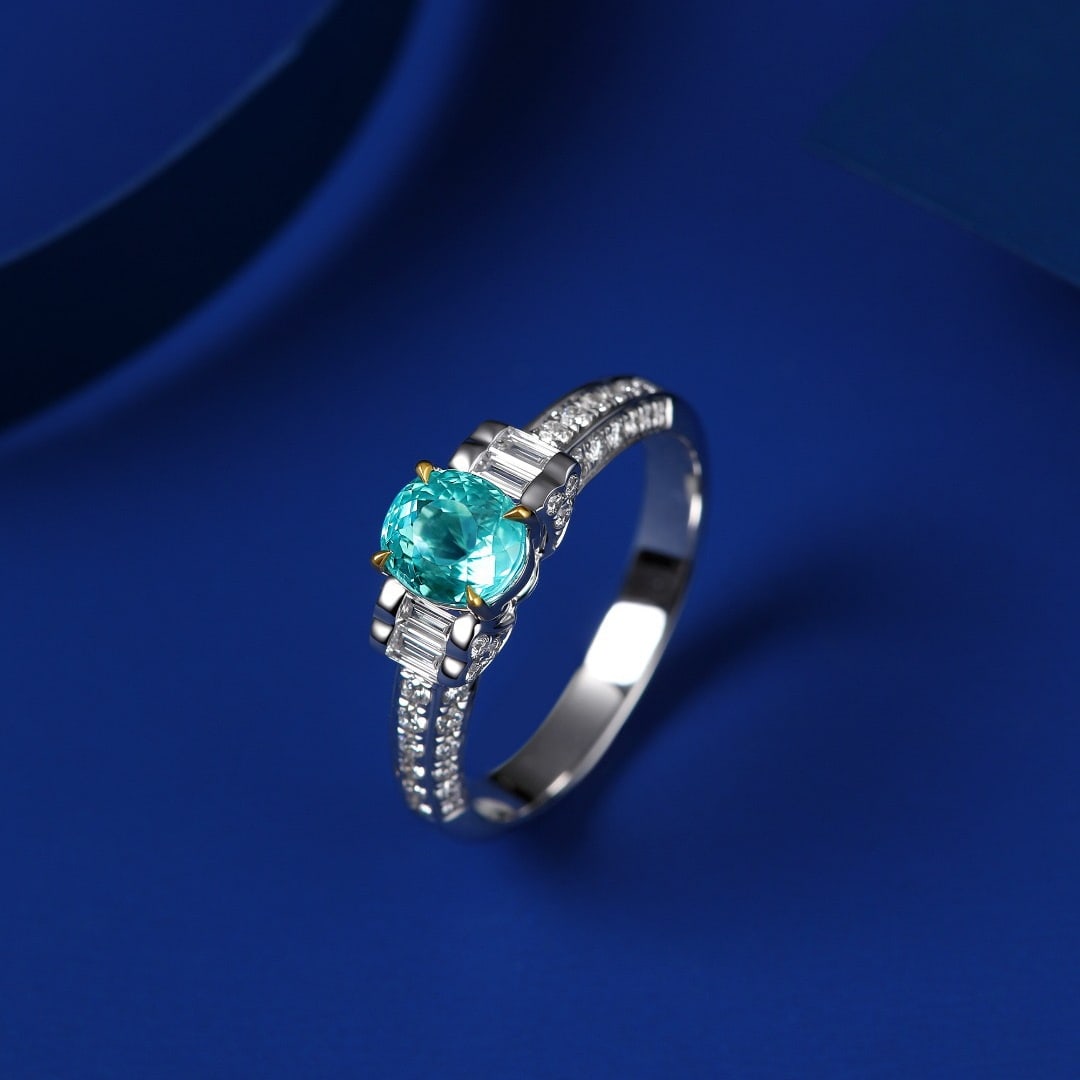 14k Gold 1.45 Ctw Natural Paraiba Tourmaline & Diamond Ring - 3