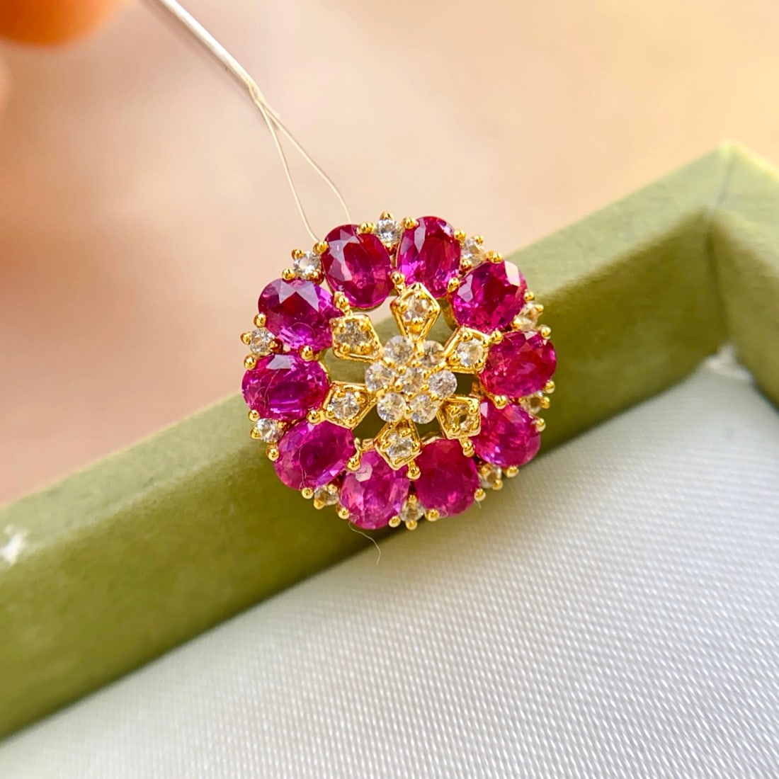 14k Gold 3.30 Ct Natural Ruby & Sapphire Pendant( Without Chain ) - 2