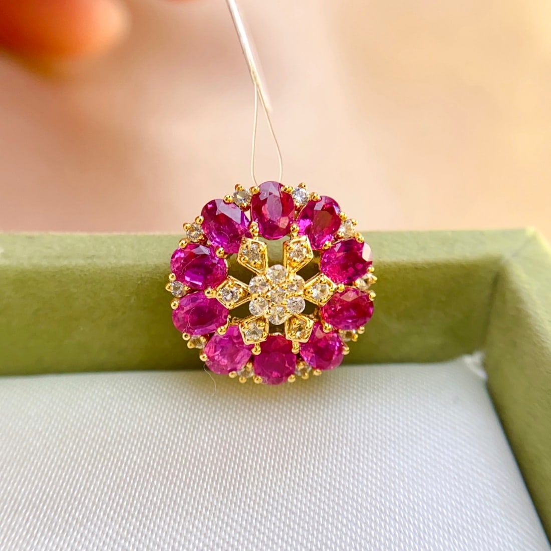 14k Gold 3.30 Ct Natural Ruby & Sapphire Pendant( Without Chain ) - 3