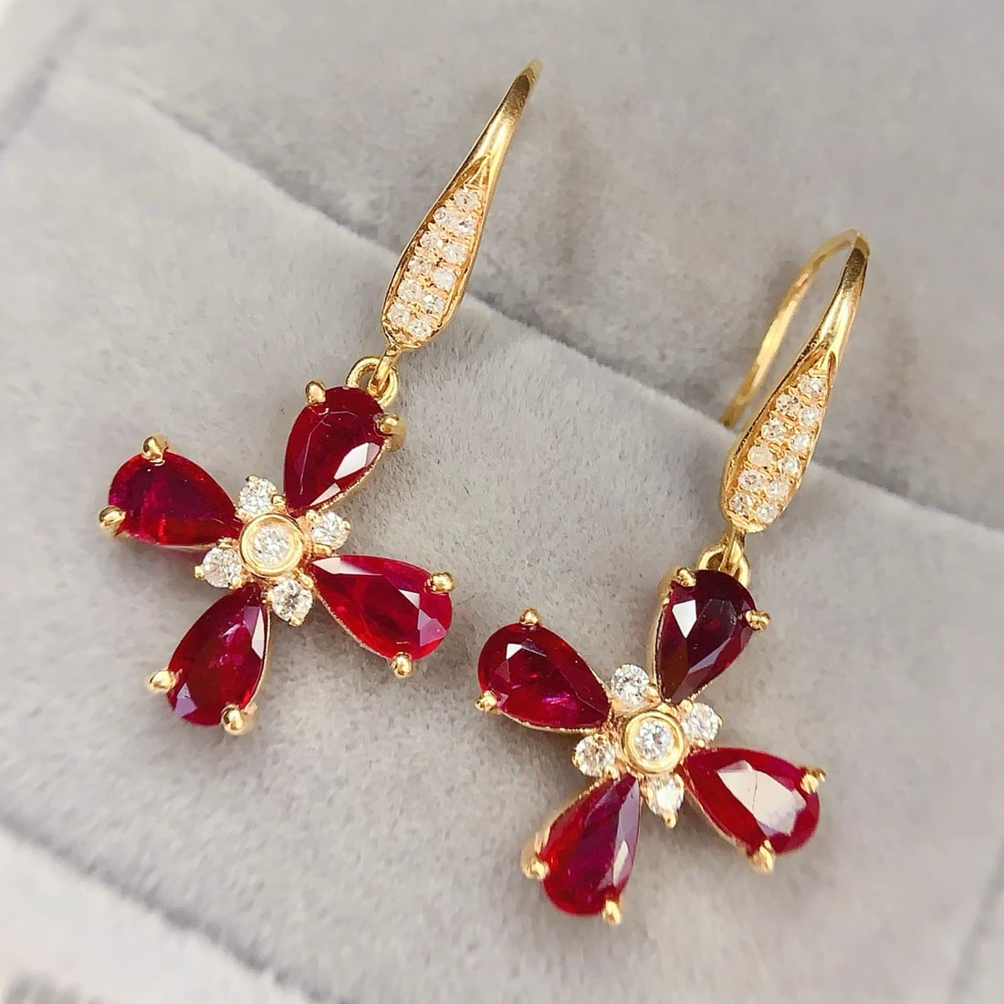 14k Gold 1.56 Ct Vivid Red Natural Ruby & Diamond Earrings - 3