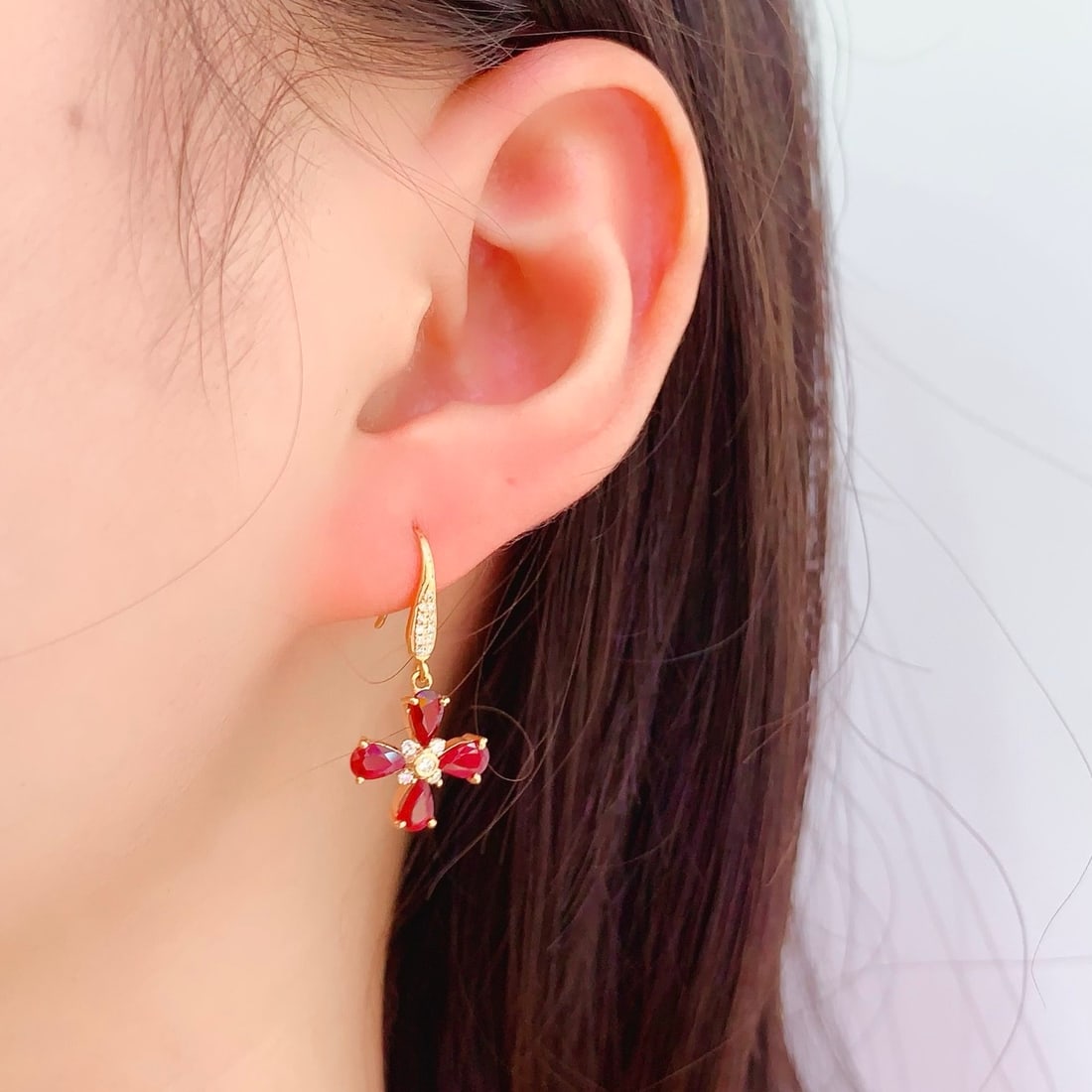 14k Gold 1.56 Ct Vivid Red Natural Ruby & Diamond Earrings - 5