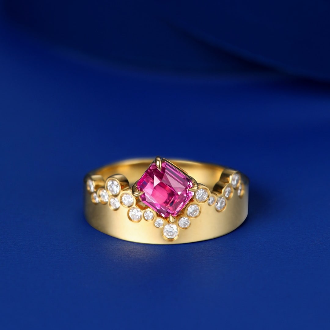 14k Gold 1.84 Ctw Natural Sapphire & Diamond Ring: Ref:231094092 // gold content:14k gold // ring size:7. 25us // // main gemstone:sapphire // shape:radiant // carat weight:1. 51ct // color:pink // treatment:natural // // adjacent gemstone 2 :