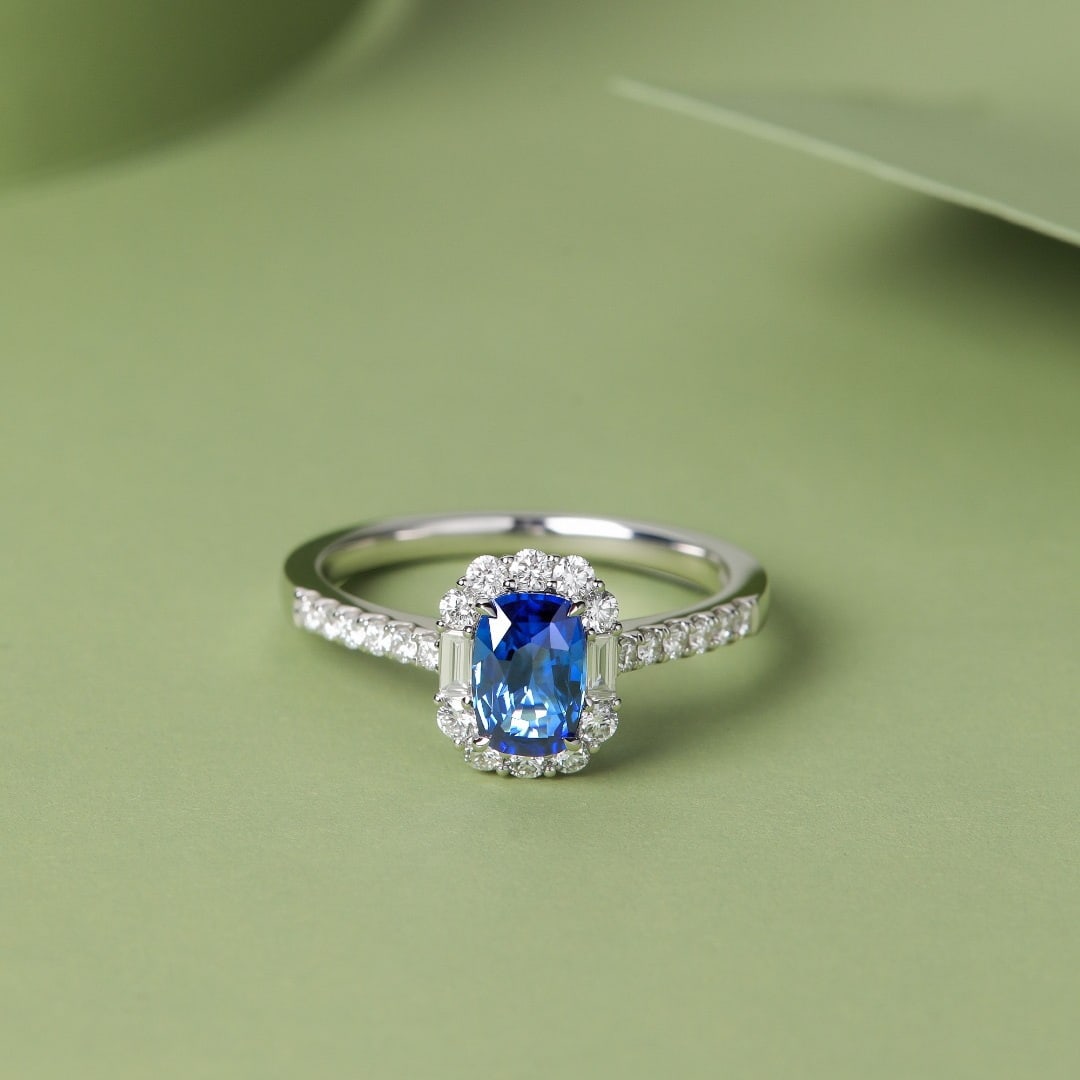 14k Gold 1.53 Ctw Natural Sapphire & Diamond Ring: Ref:231094100 // gold content:14k gold // ring size:7. 25us // // main gemstone:sapphire // shape:cushion // carat weight:1. 11ct // color:pink // treatment:natural // // adjacent gemstone 2 :