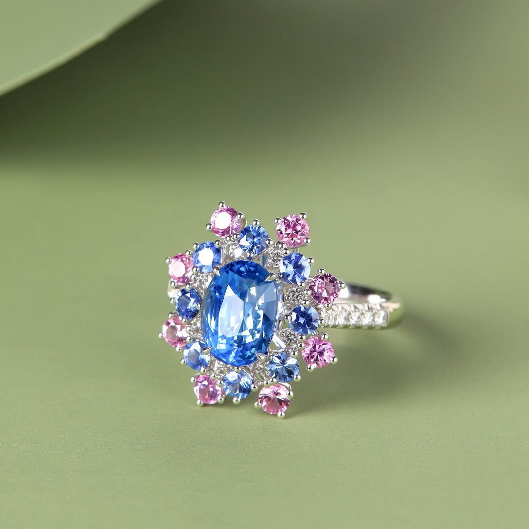 14k Gold 3.53 Ctw Natural Sapphire & Sapphire & Diamond Ring - 2