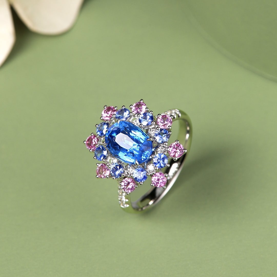14k Gold 3.53 Ctw Natural Sapphire & Sapphire & Diamond Ring - 3