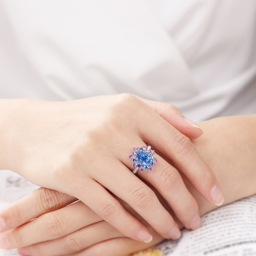 14k Gold 3.53 Ctw Natural Sapphire & Sapphire & Diamond Ring - 4