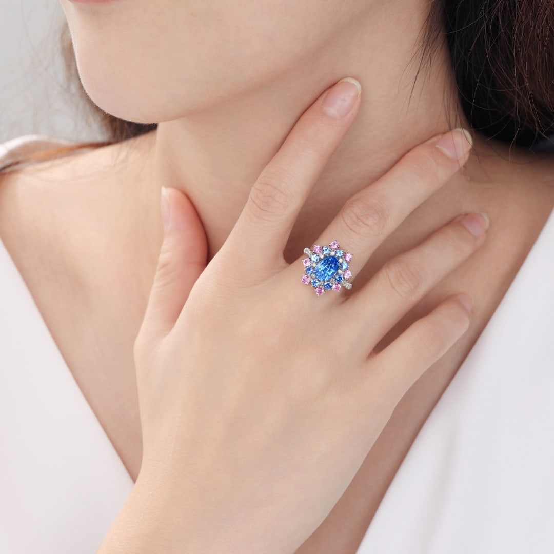 14k Gold 3.53 Ctw Natural Sapphire & Sapphire & Diamond Ring - 5
