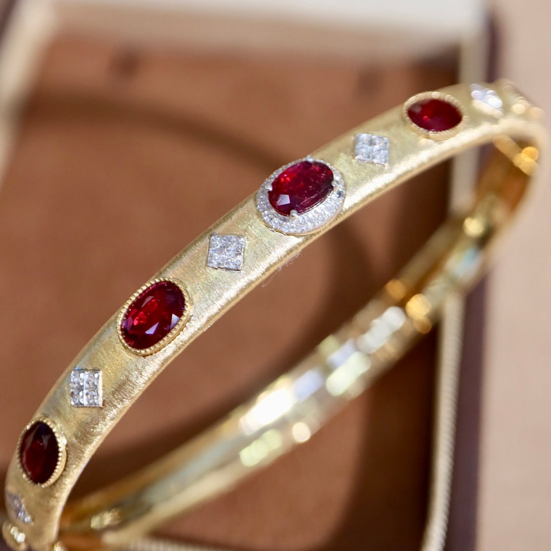 14k Gold 2.85 Ctw Natural Ruby & Diamond Bangle - 2