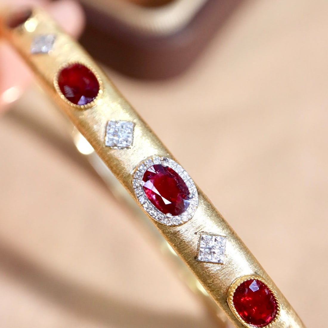 14k Gold 2.85 Ctw Natural Ruby & Diamond Bangle - 5