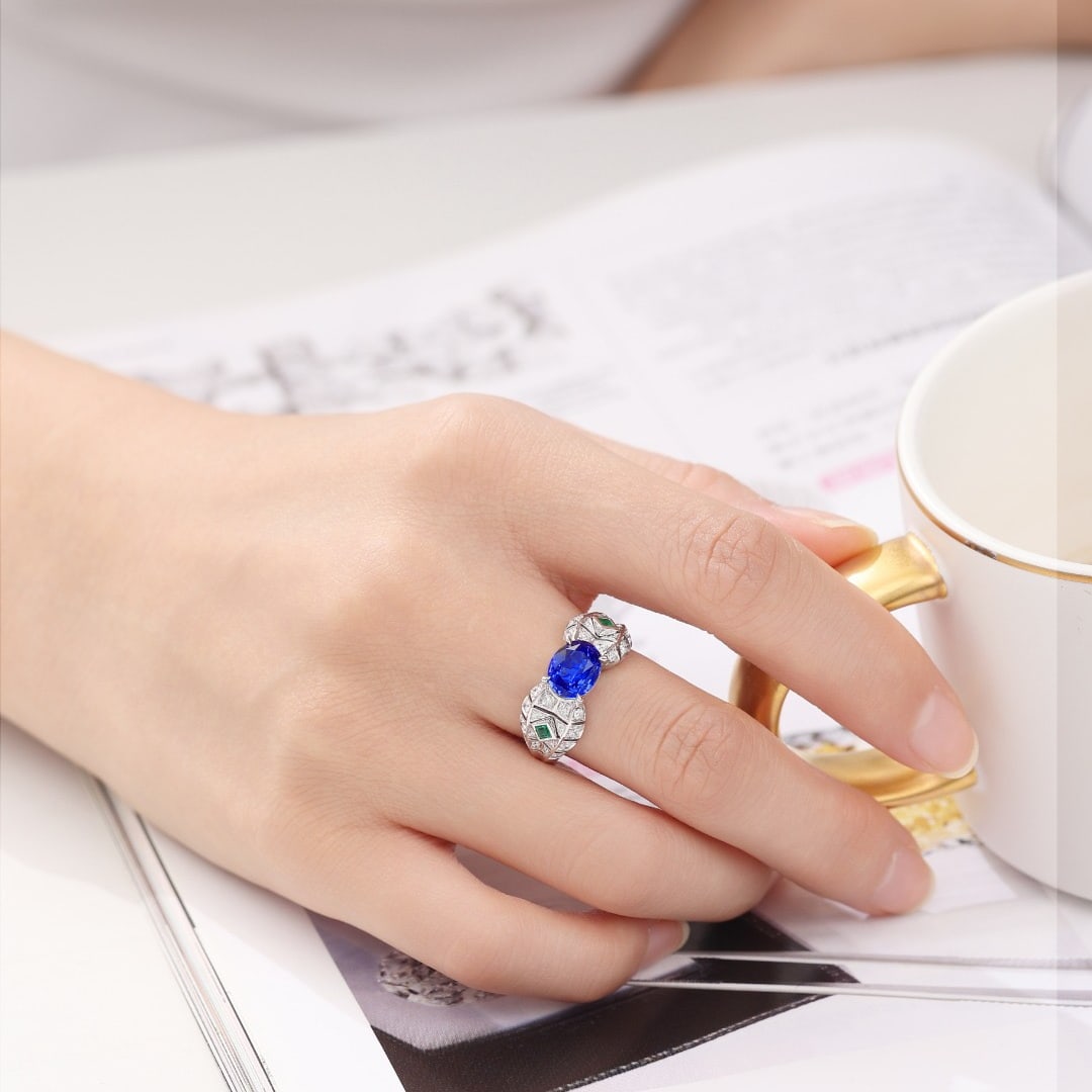 14k Gold 2.97 Ctw Natural Sapphire & Diamond Ring - 4
