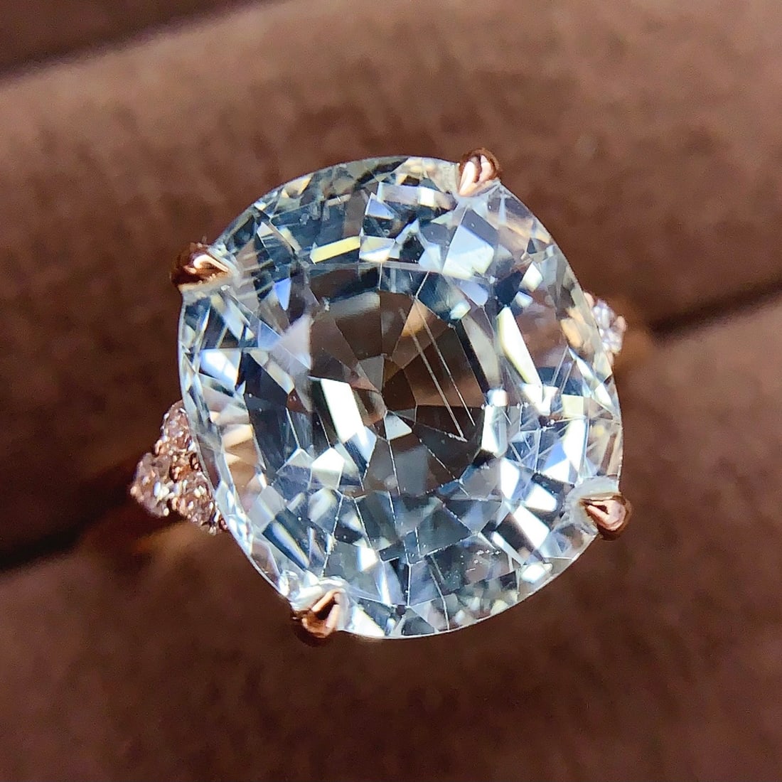 14k Gold 6.7 Ct Natural Aquamarine & Diamond Ring - 2
