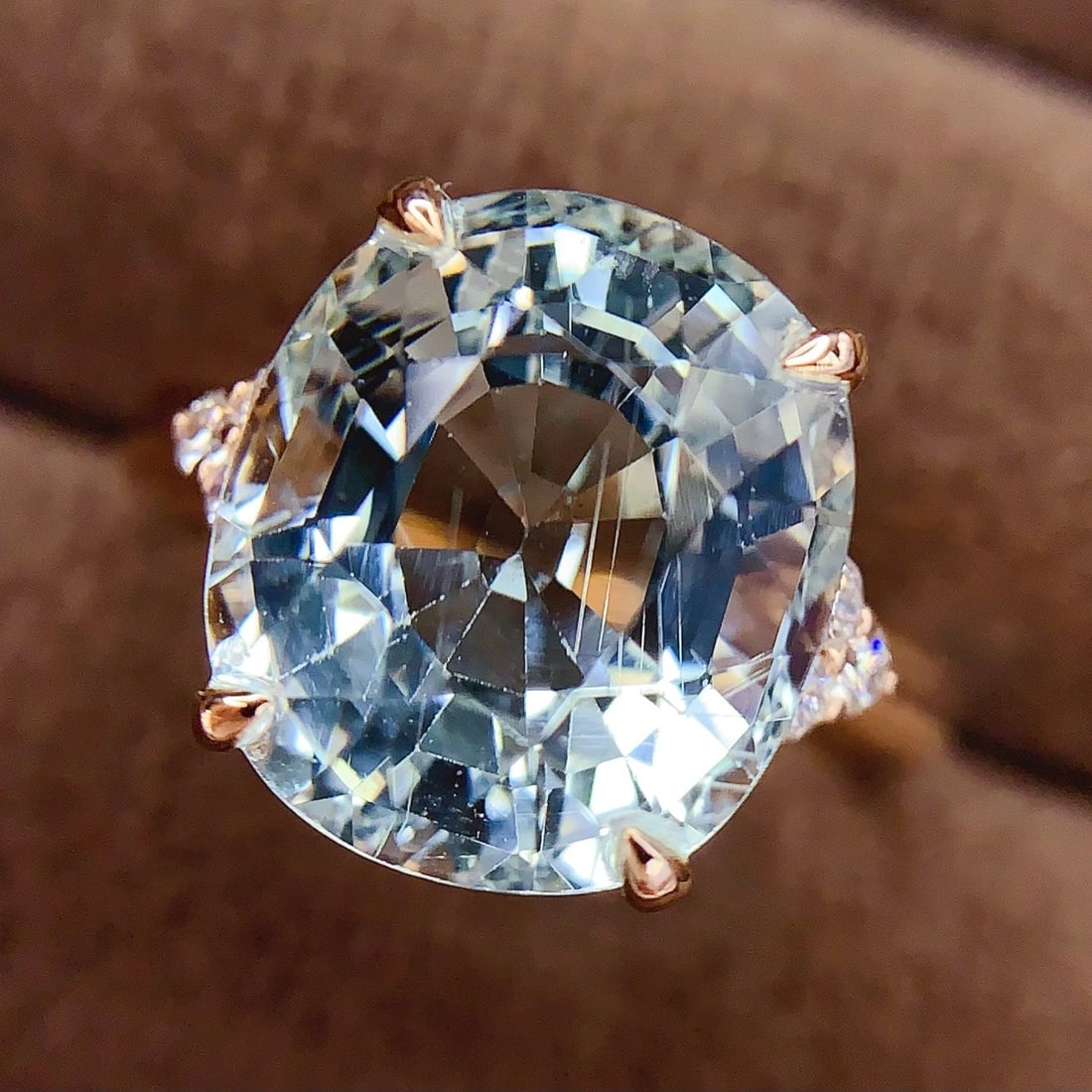 14k Gold 6.7 Ct Natural Aquamarine & Diamond Ring - 4