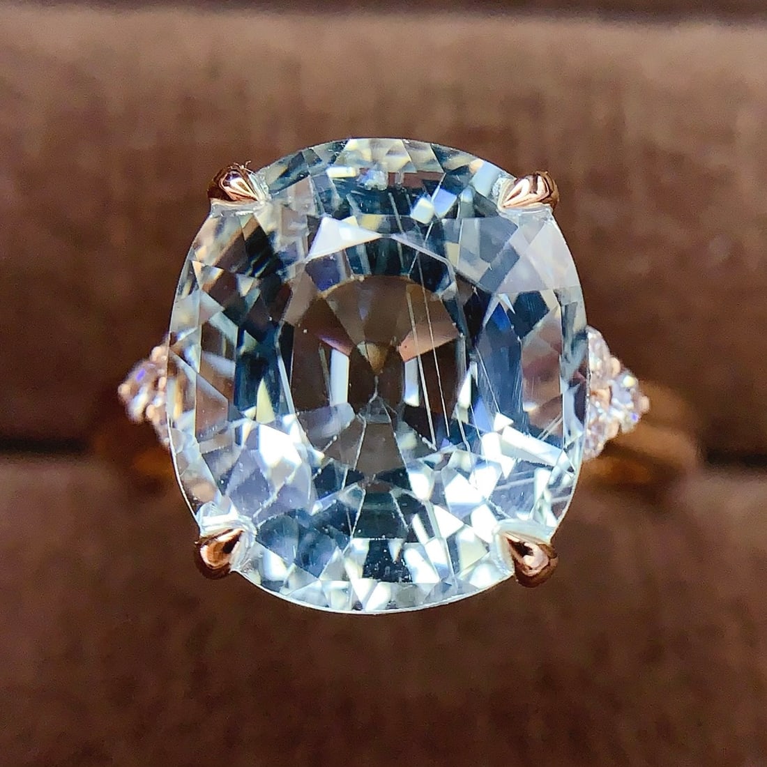 14k Gold 6.7 Ct Natural Aquamarine & Diamond Ring - 5