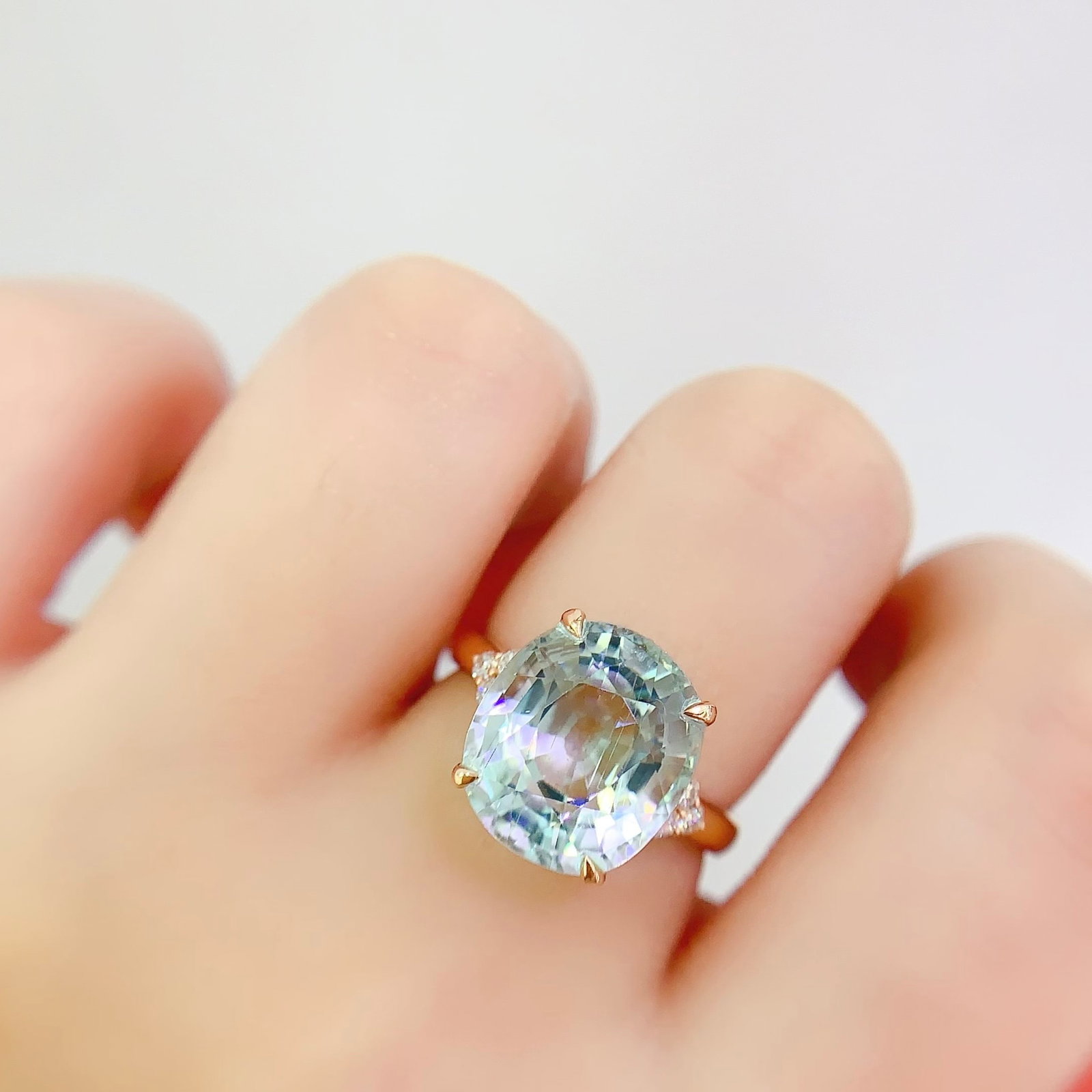 14k Gold 6.7 Ct Natural Aquamarine & Diamond Ring - 6