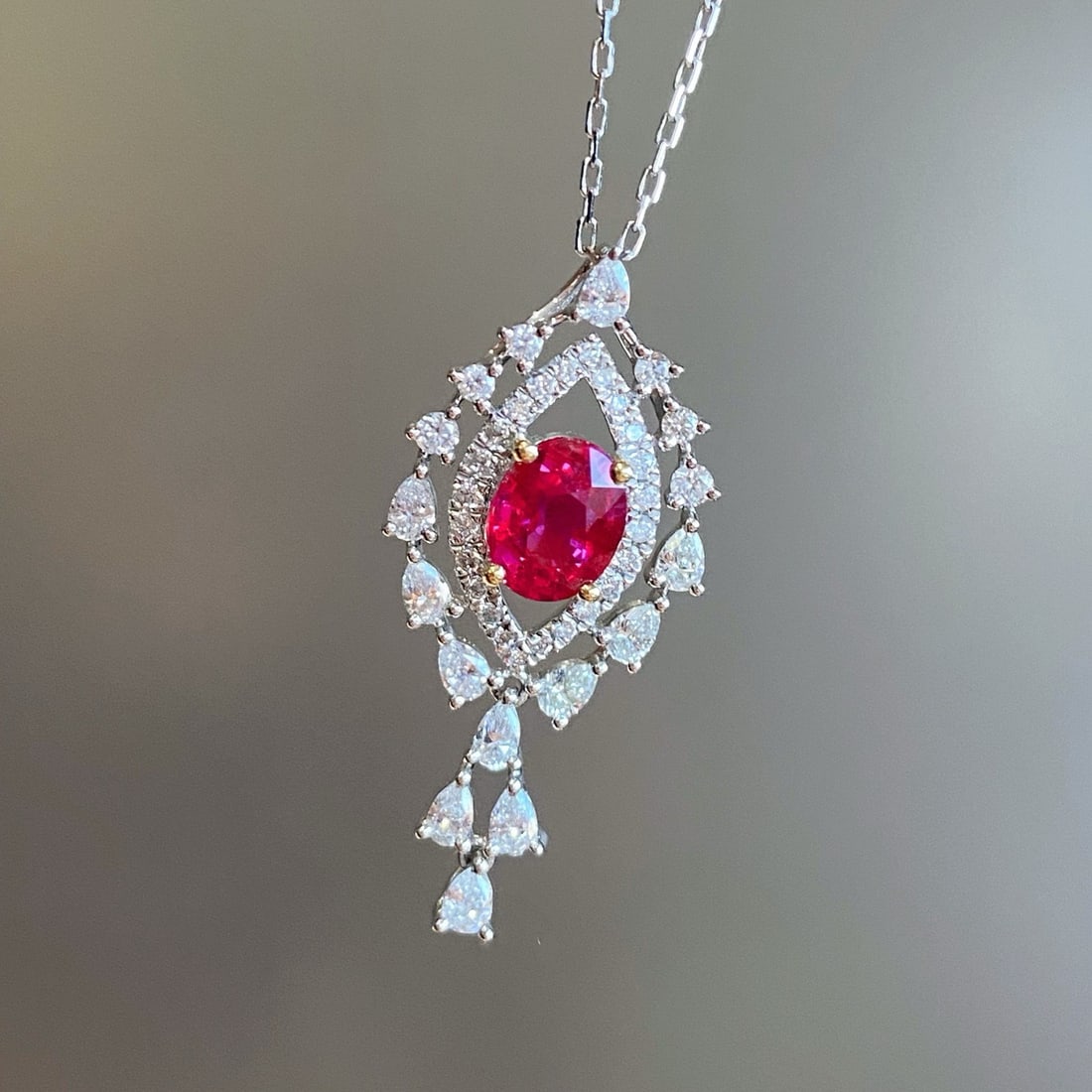 14k Gold 1.28 Ctw Natural Ruby & Diamond Necklace - 2