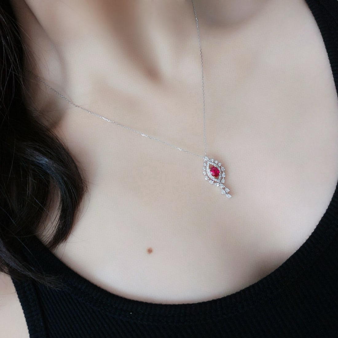 14k Gold 1.28 Ctw Natural Ruby & Diamond Necklace - 4