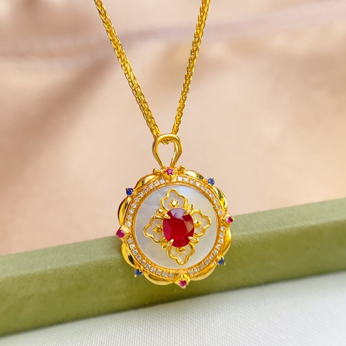 14k Gold 0.48 Ct Natural Ruby & Diamond Pendant( Without Chain ) - 2