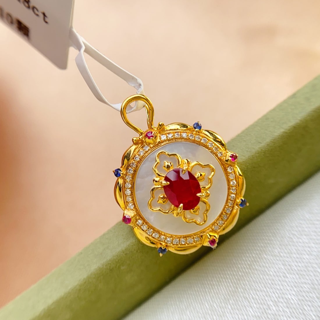 14k Gold 0.48 Ct Natural Ruby & Diamond Pendant( Without Chain ) - 3