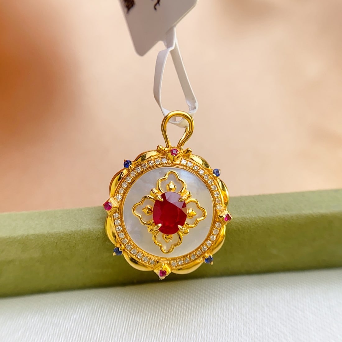 14k Gold 0.48 Ct Natural Ruby & Diamond Pendant( Without Chain ) - 4