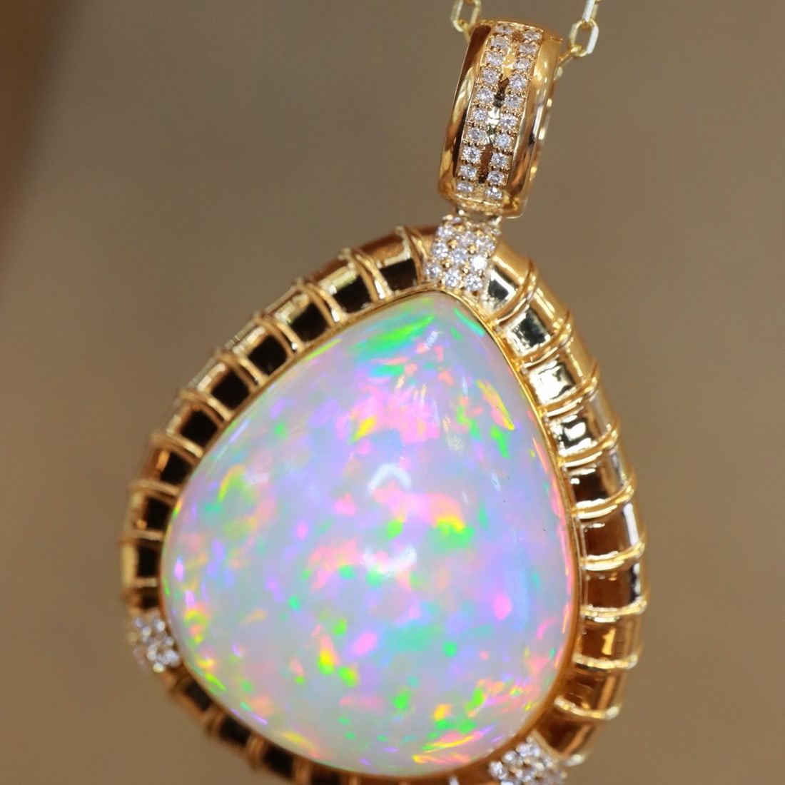 14k Gold 23.18 Ctw Natural Opal & Diamond Pendant( Without Chain ) - 2
