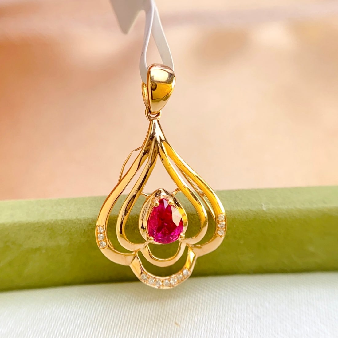 14k Gold 0.55 Ct Natural Ruby & Diamond Pendant( Without Chain ) - 3