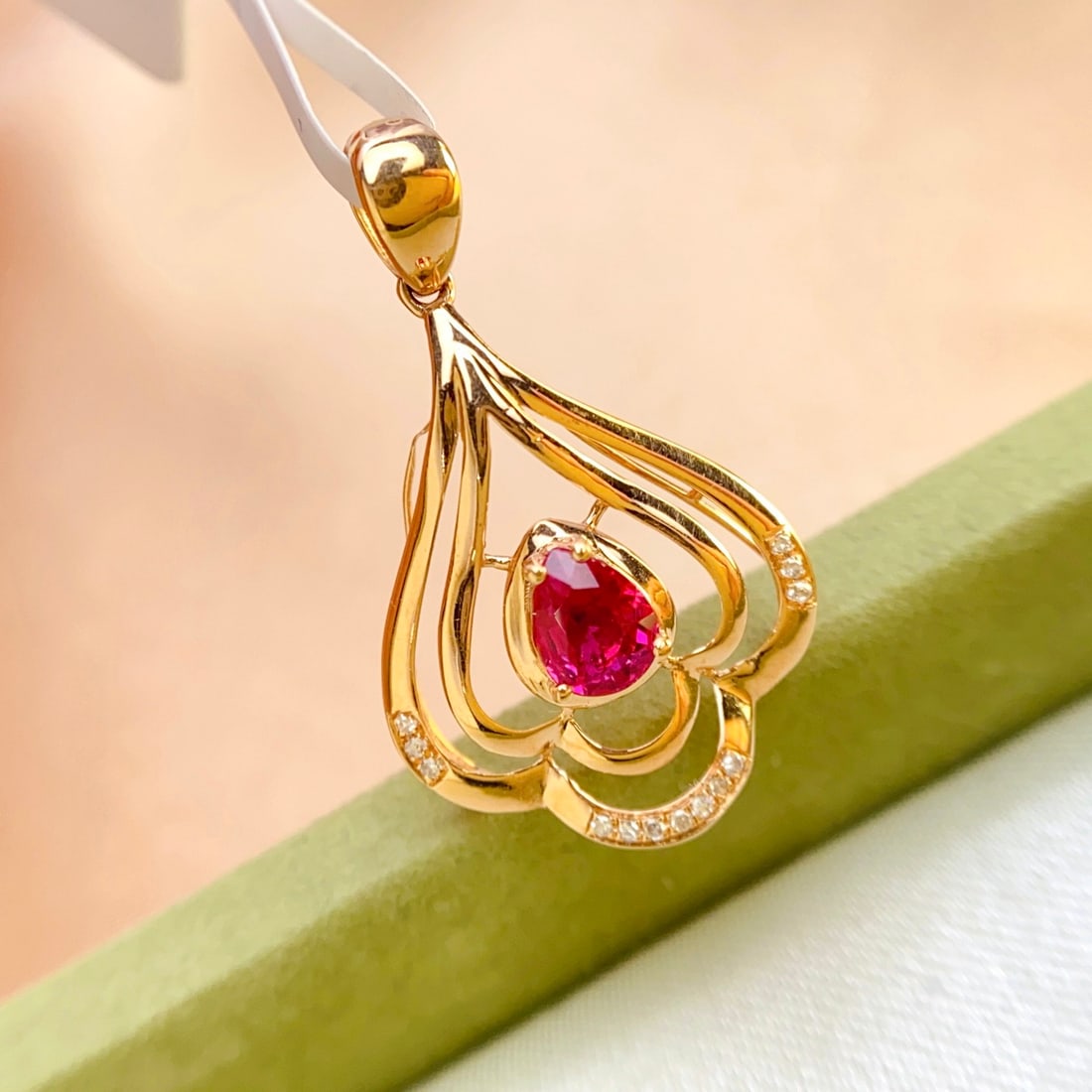 14k Gold 0.55 Ct Natural Ruby & Diamond Pendant( Without Chain ) - 4