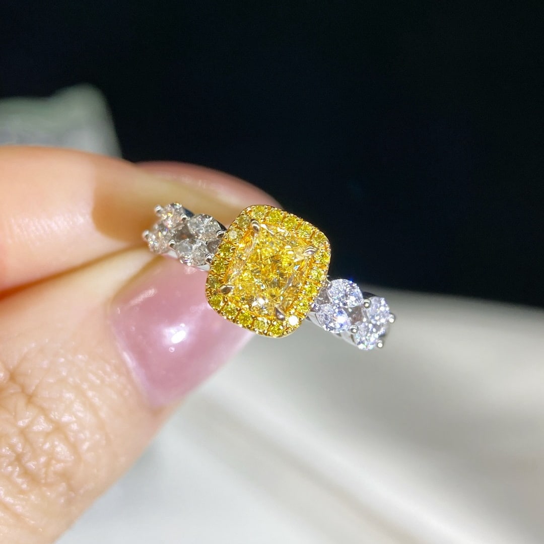Gia Certified 14k Gold 1.45 Ctw Natural Yellow Diamond & Diamond Ring - 2