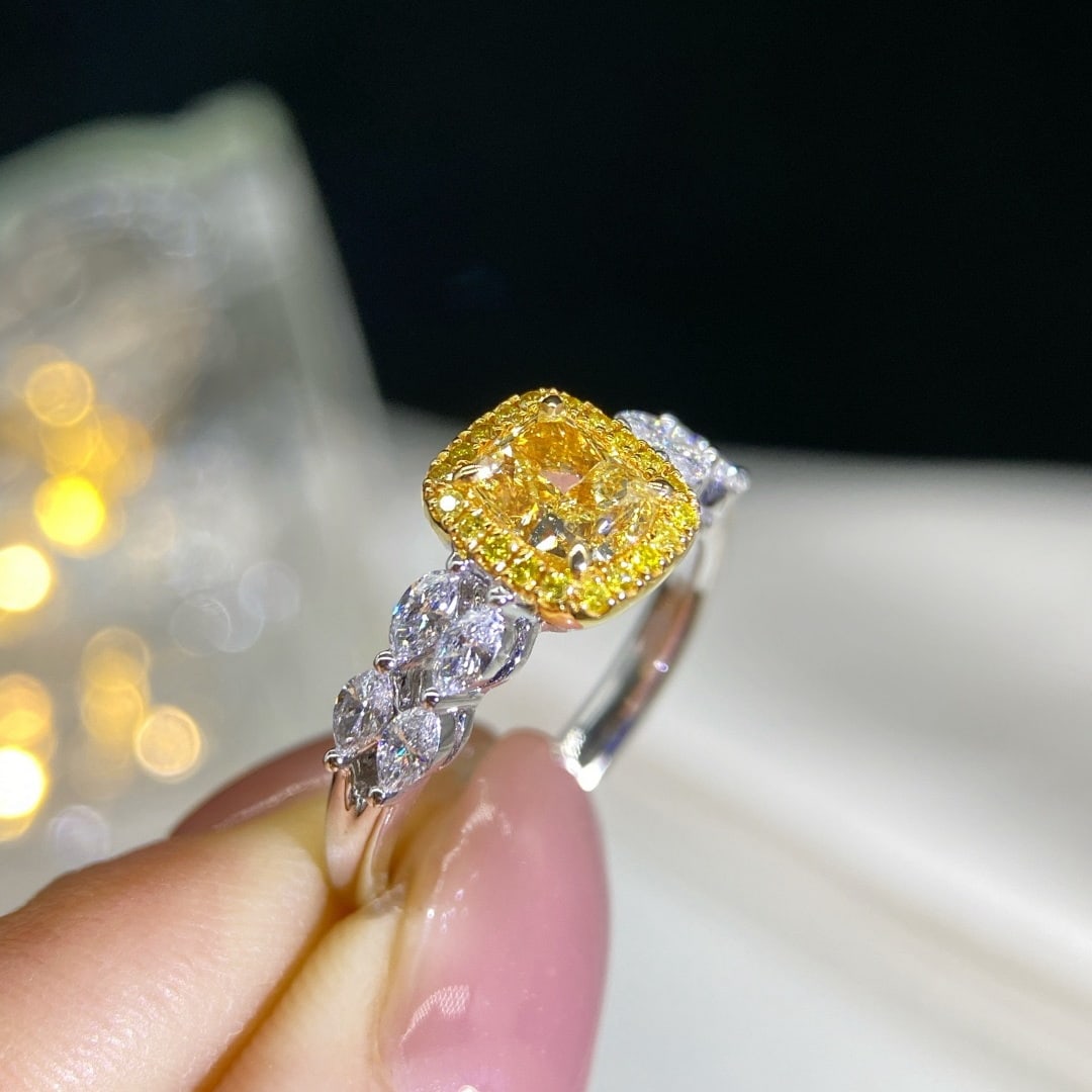Gia Certified 14k Gold 1.45 Ctw Natural Yellow Diamond & Diamond Ring - 3