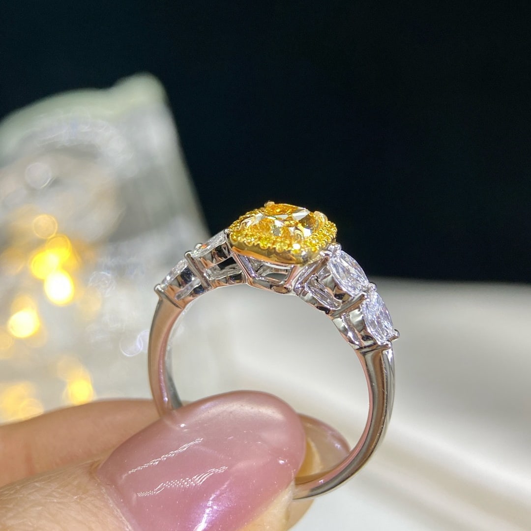 Gia Certified 14k Gold 1.45 Ctw Natural Yellow Diamond & Diamond Ring - 4