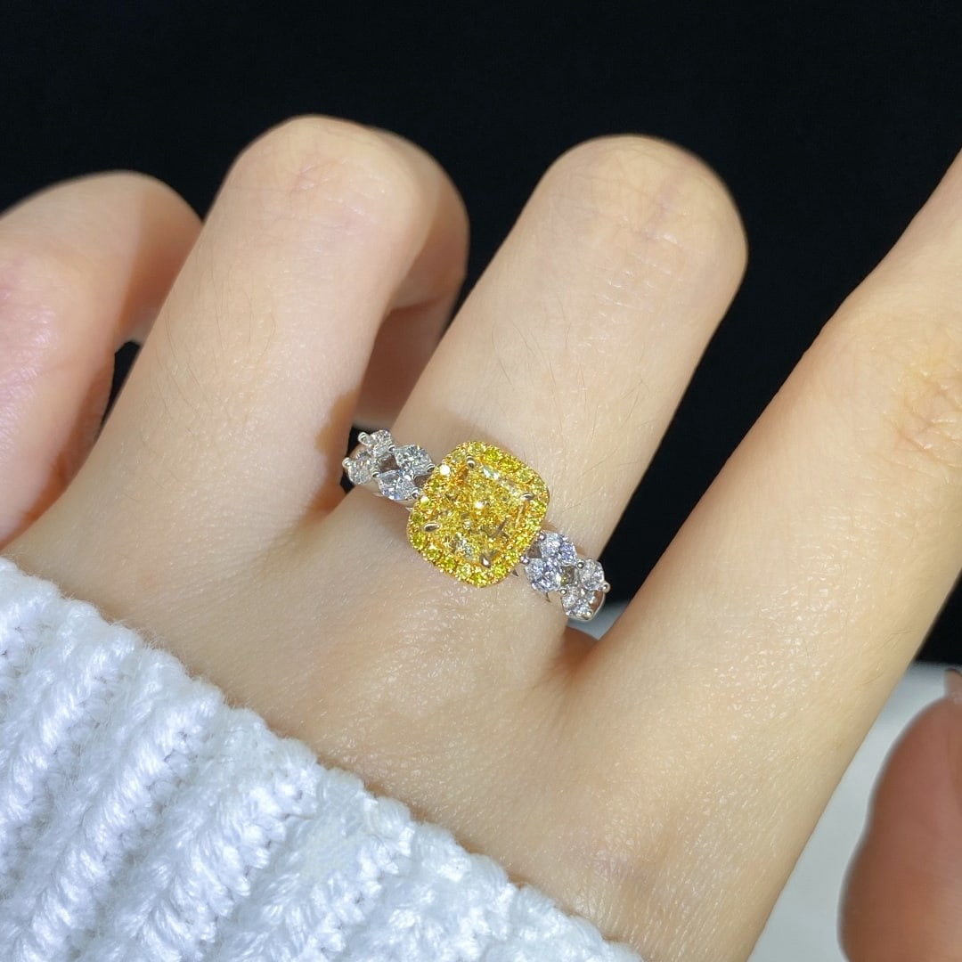 Gia Certified 14k Gold 1.45 Ctw Natural Yellow Diamond & Diamond Ring - 5