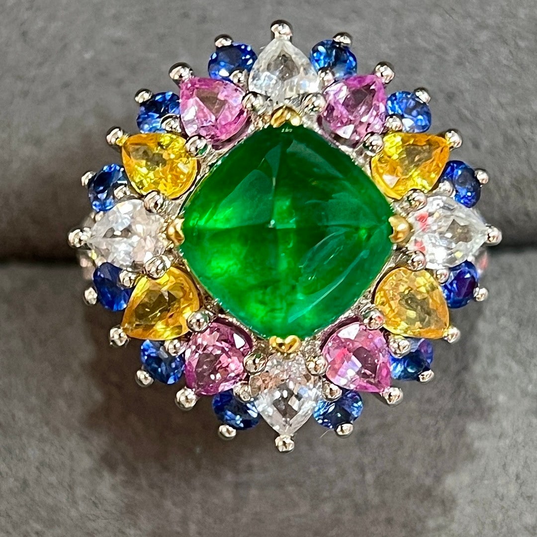 14k Gold 3.49 Ctw Vivid Green Natural Emerald & Diamond Ring - 2