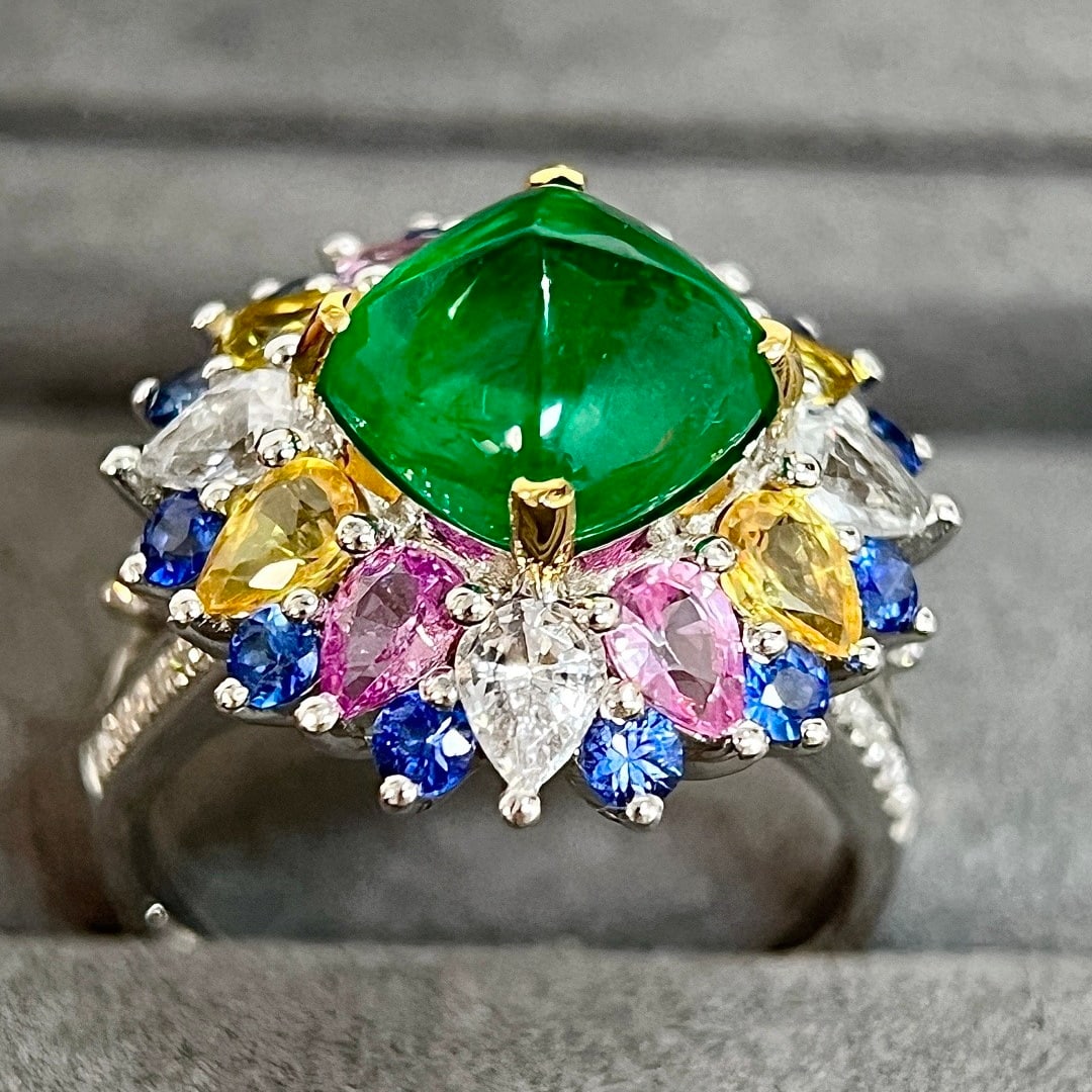 14k Gold 3.49 Ctw Vivid Green Natural Emerald & Diamond Ring - 3