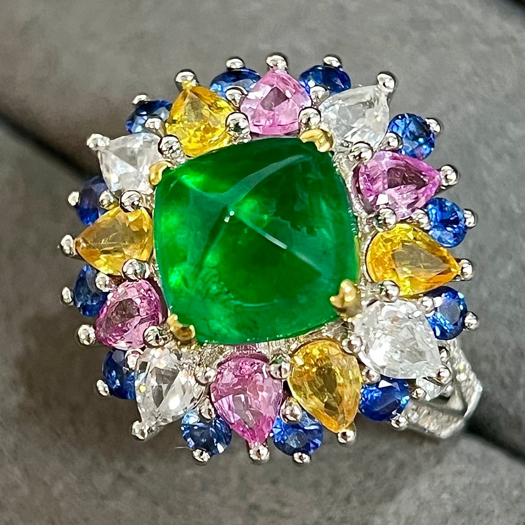 14k Gold 3.49 Ctw Vivid Green Natural Emerald & Diamond Ring - 4