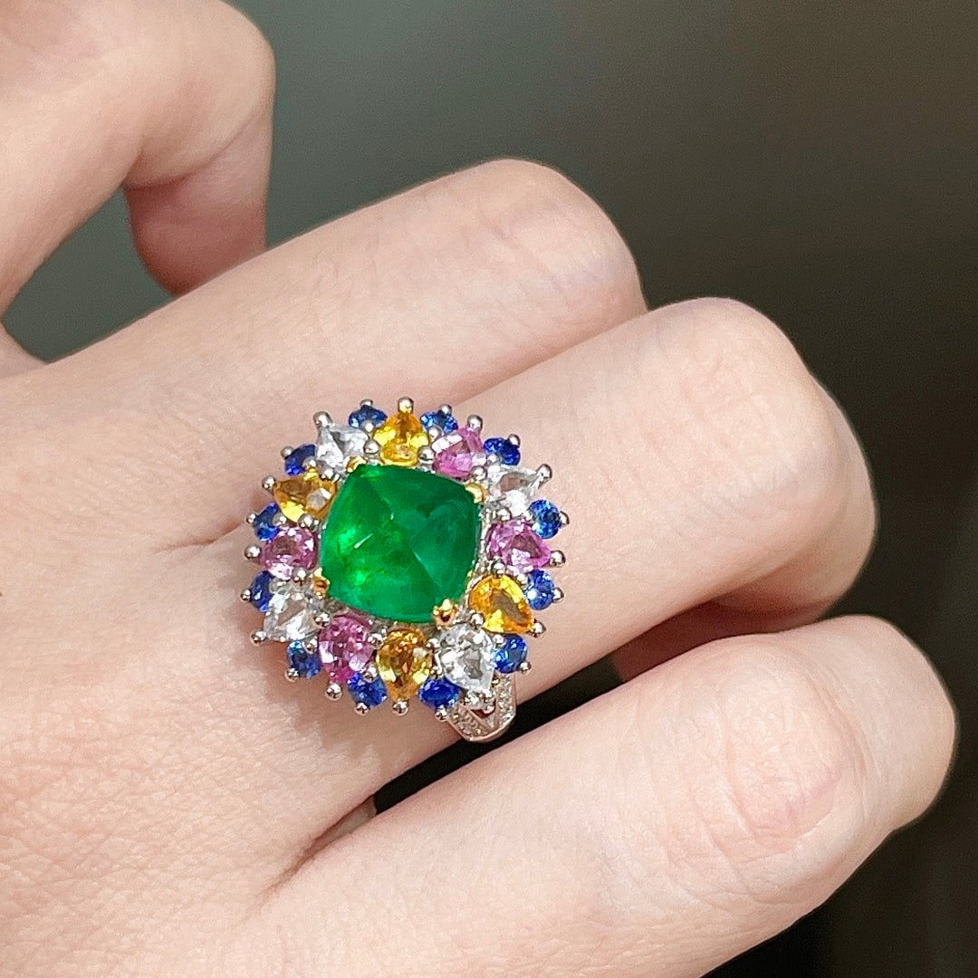 14k Gold 3.49 Ctw Vivid Green Natural Emerald & Diamond Ring - 5