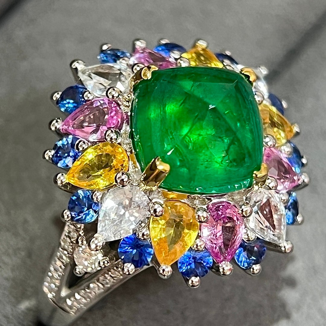 14k Gold 3.49 Ctw Vivid Green Natural Emerald & Diamond Ring - 7