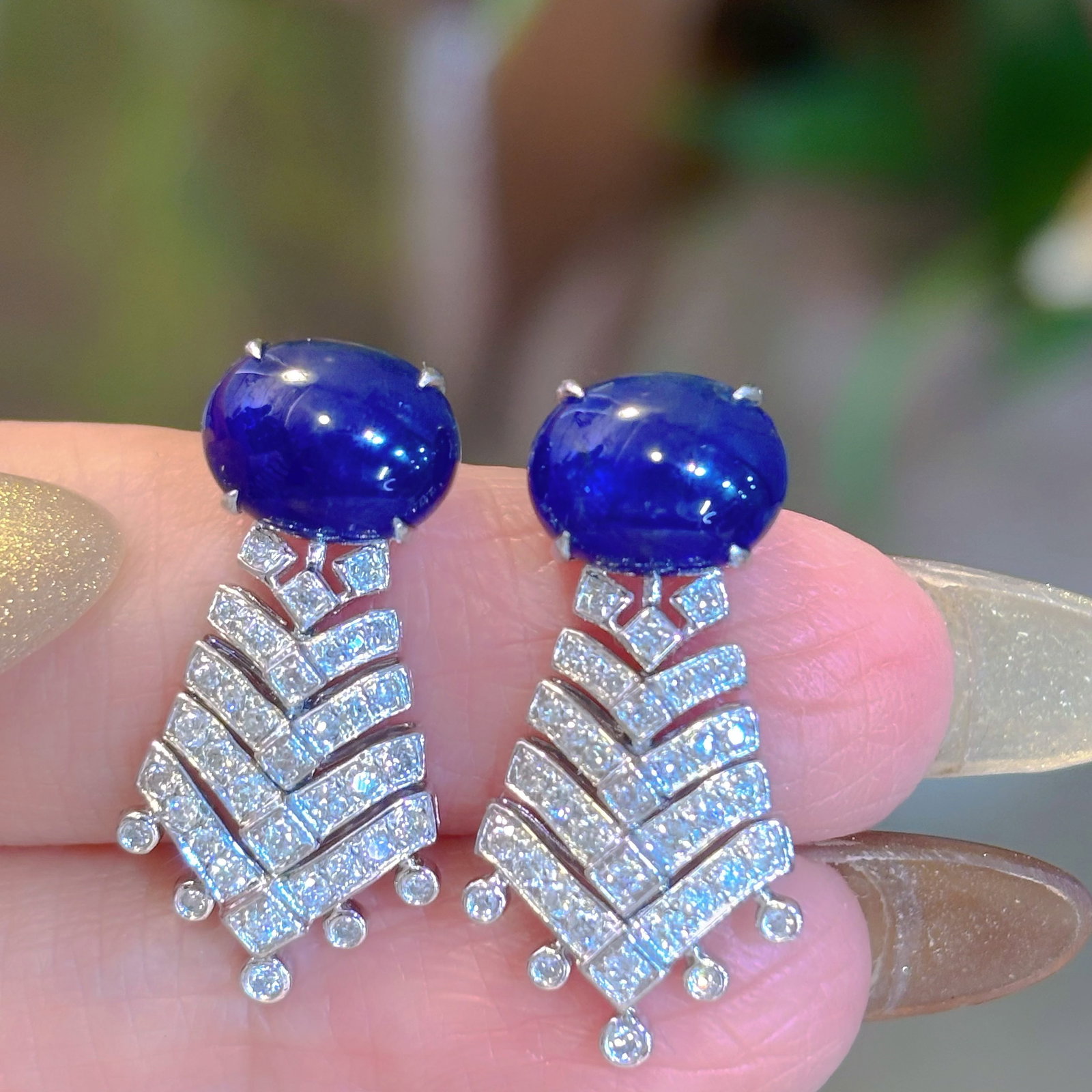 14k Gold 5.8 Ct Natural Sapphire & Diamond Earrings - 7