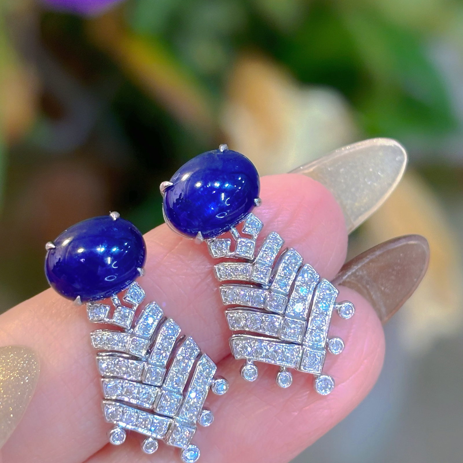 14k Gold 5.8 Ct Natural Sapphire & Diamond Earrings - 8