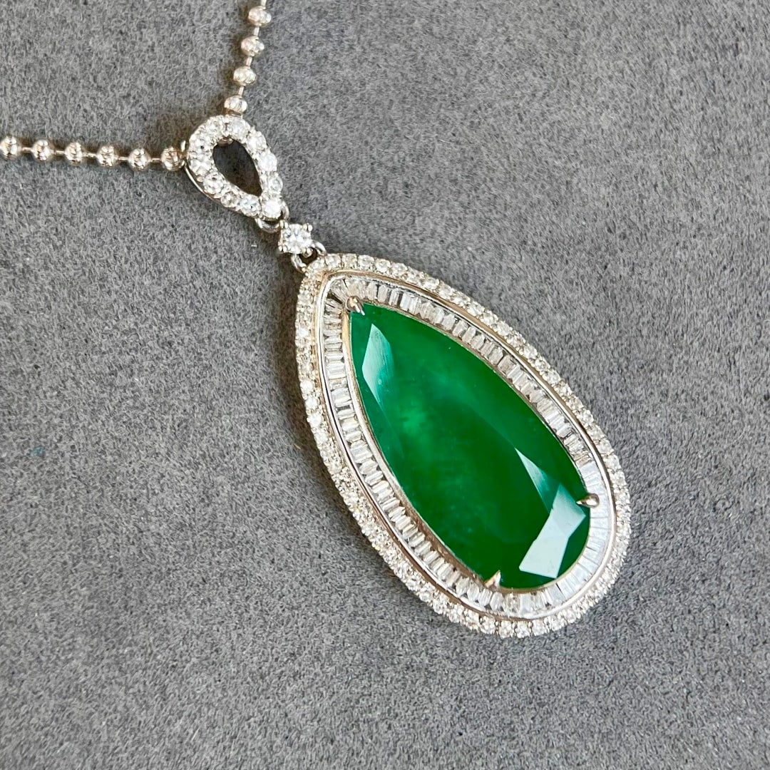 14k Gold 8.39 Ctw Vivid Green Natural Emerald & Diamond Pendant( Without Chain ) - 2
