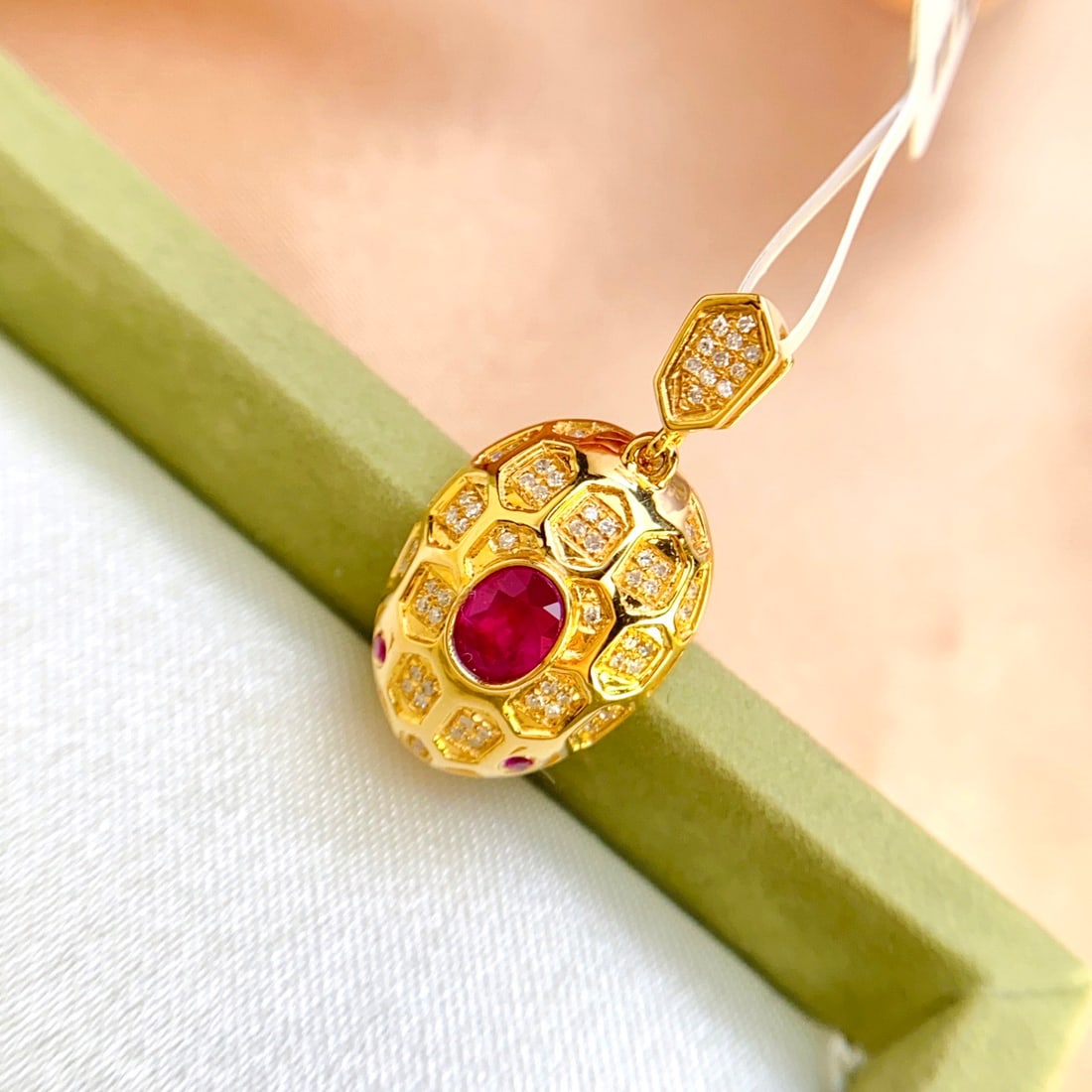 14k Gold 0.55 Ct Natural Ruby & Diamond Pendant( Without Chain ) - 2