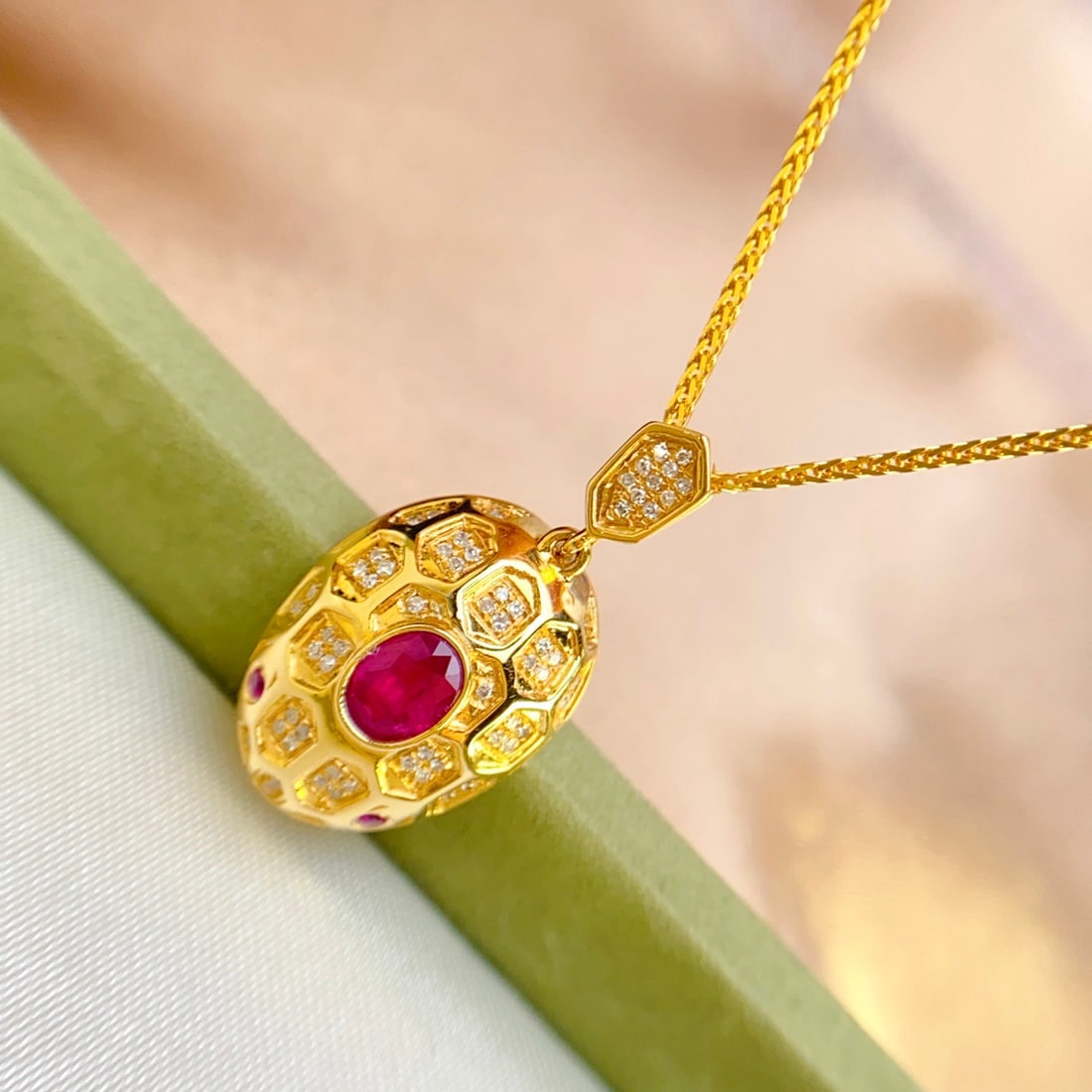 14k Gold 0.55 Ct Natural Ruby & Diamond Pendant( Without Chain ) - 3