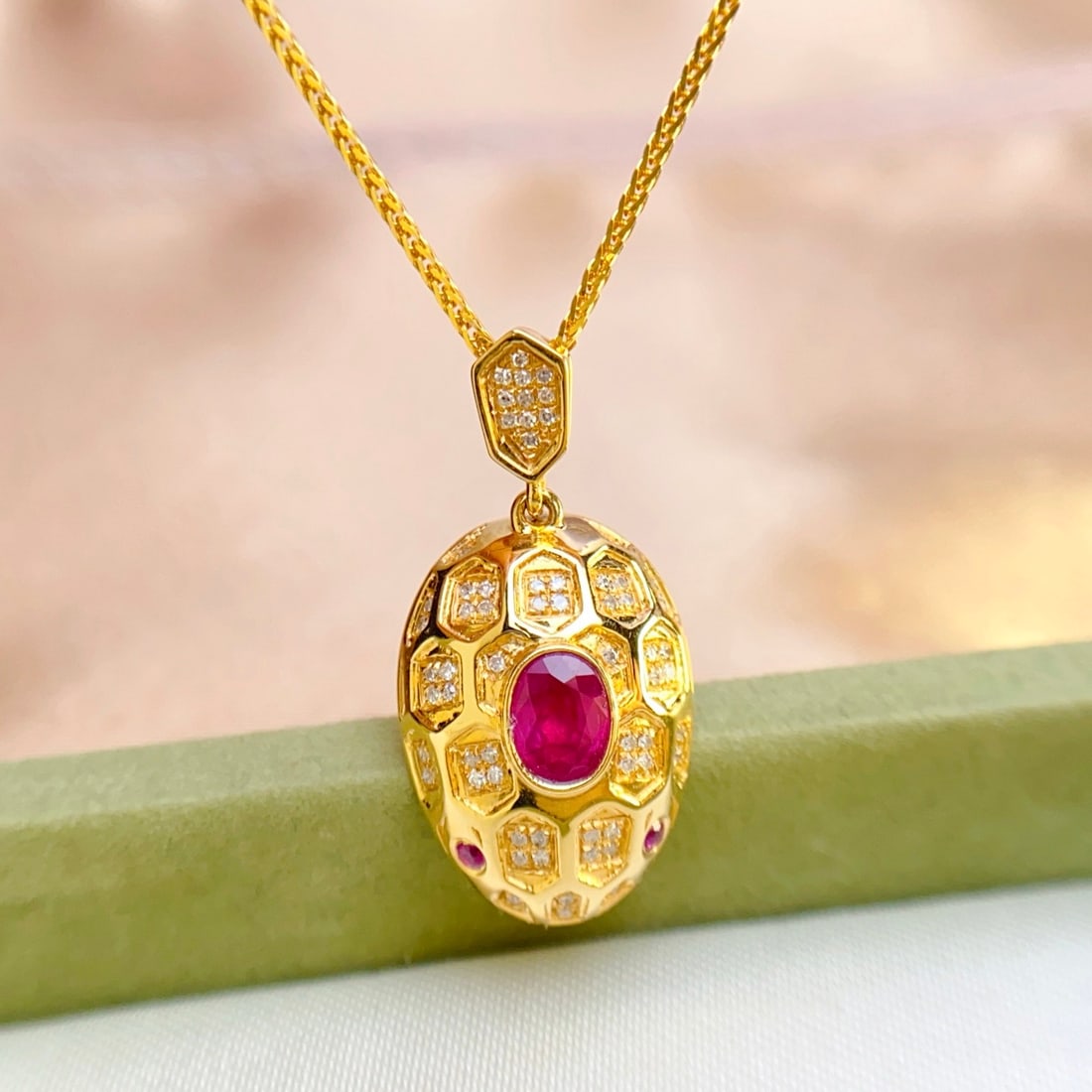 14k Gold 0.55 Ct Natural Ruby & Diamond Pendant( Without Chain ) - 4