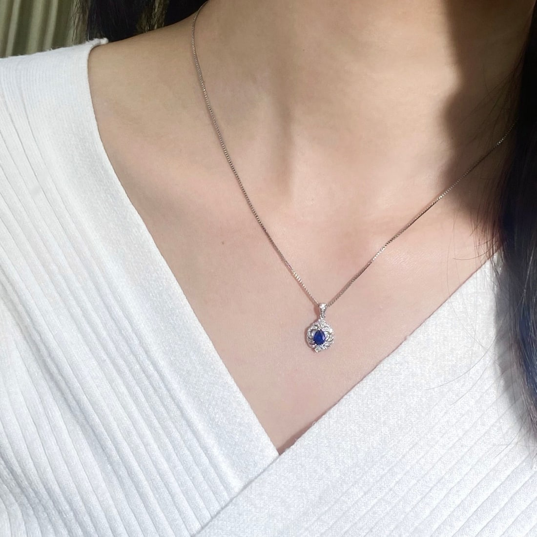14k Gold 0.69 Ctw Natural Sapphire & Diamond Pendant( Without Chain ) - 5