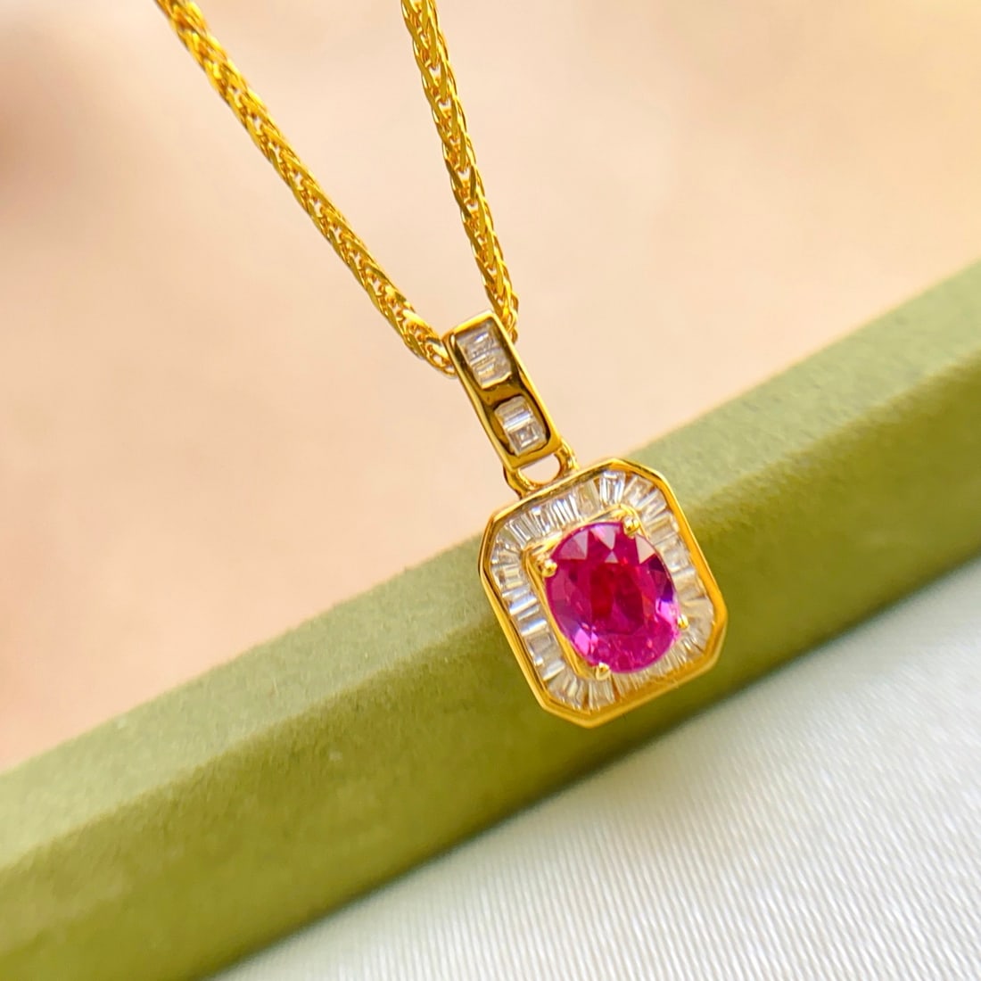 14k Gold 0.66 Ct Natural Ruby & Diamond Pendant( Without Chain ) - 2