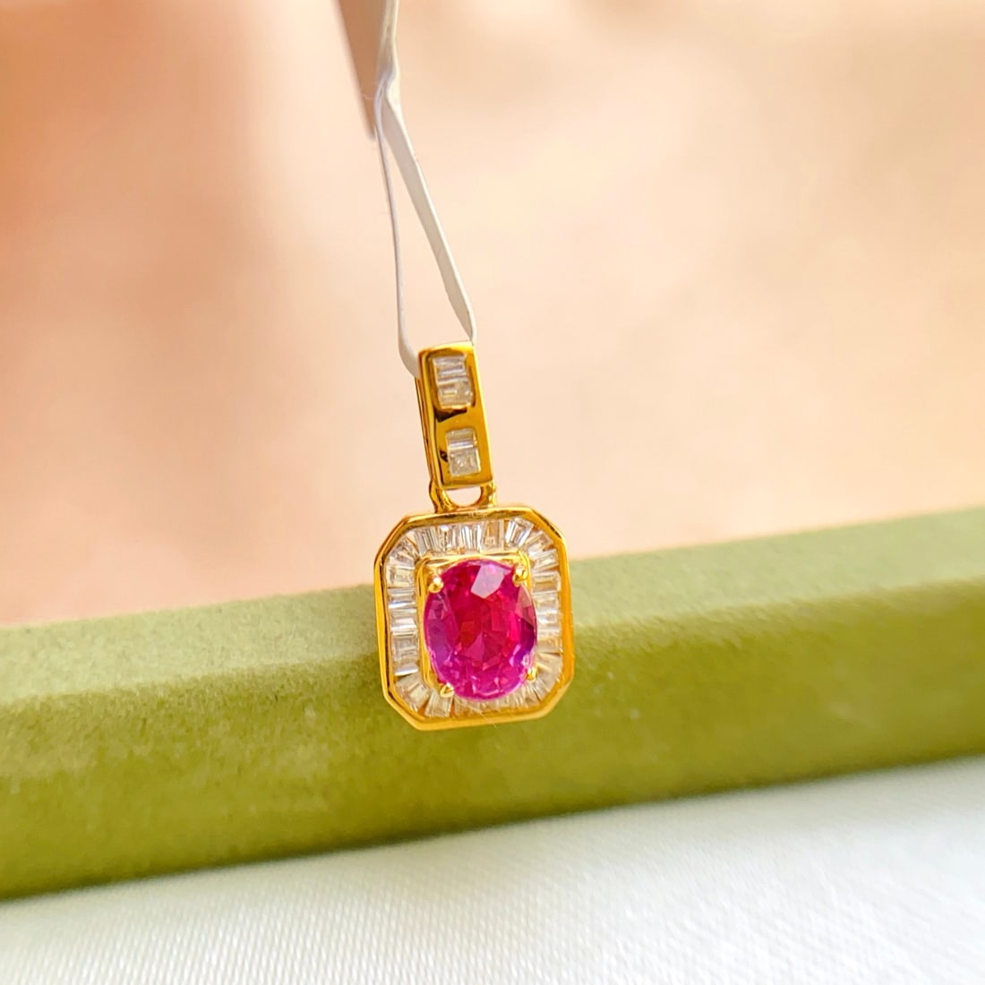 14k Gold 0.66 Ct Natural Ruby & Diamond Pendant( Without Chain ) - 4