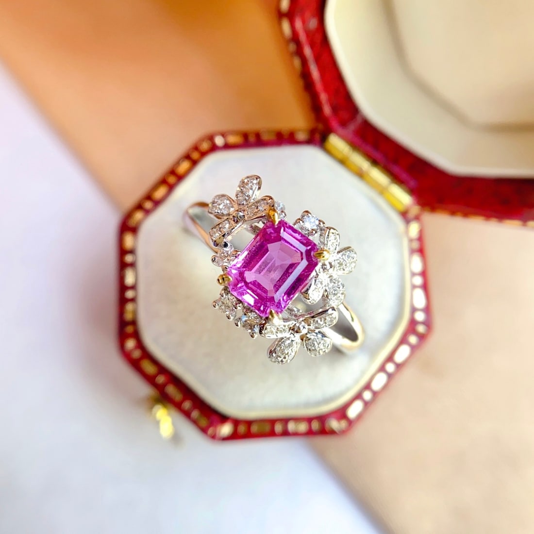 14k Gold 1.35 Ct Natural Padparadscha Sapphire & Diamond Ring - 4