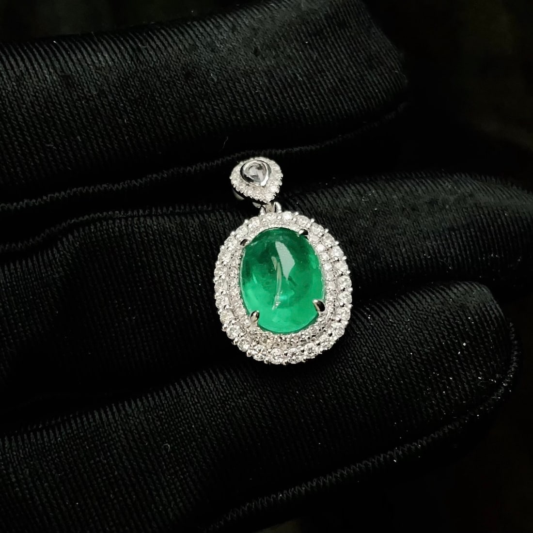 14k Gold 3.0 Ct Natural Emerald & Diamond & Sapphire Pendant( Without Chain ) - 2