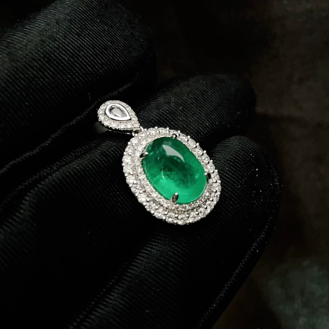 14k Gold 3.0 Ct Natural Emerald & Diamond & Sapphire Pendant( Without Chain ) - 3