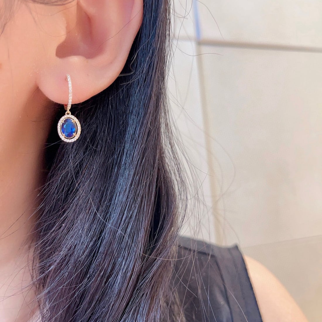 14k Gold 1.77 Ctw Vivid Blue Natural Sapphire & Diamond Earrings - 2